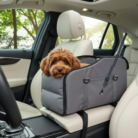 3-in-1 Hundeautositz mit faltbarer Tragetasche und Mittelkonsole – Grau (1/5)