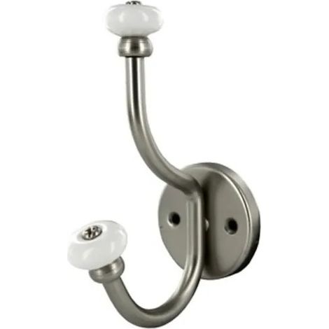 Percha de pared, 2 cabezas, aluminio y porcelana blanca, atornillable