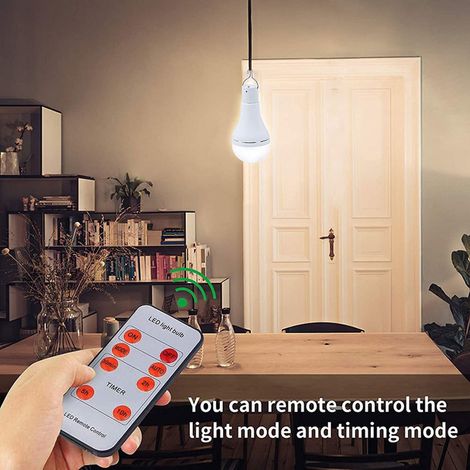Ortviai Ampoule LED Solaire 7 W – Éclairage d’Urgence Étanche IP65 pour Intérieur/Extérieur, 2 unités avec télécommande et panneau solaire