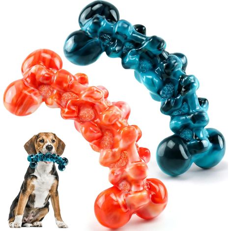 Jouets à mâcher pour chiens - Lot de 2 - Jouets à mâcher indestructibles qui nettoient les dents et divertissent votre chien, adaptés aux chiens moyens et grands. (1/3)