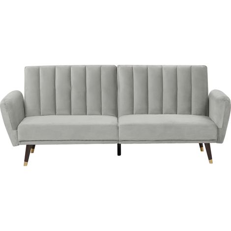 Sofá cama 3 plazas de terciopelo gris claro convertible dormitorio Vimmerby