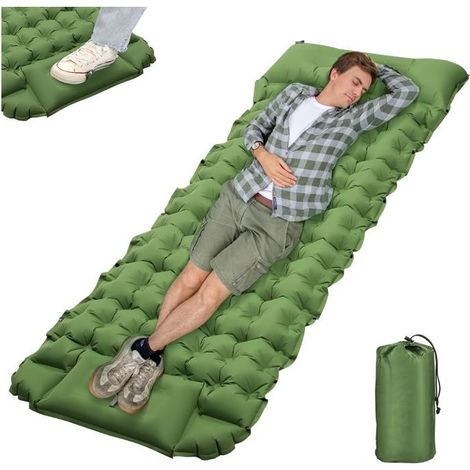 Matelas Camping Autogonflant Pliable,10 cm d'épaisseur Ultraléger Matelas Autogonflant 1 Personne avec Pompe à Pied et Coussin