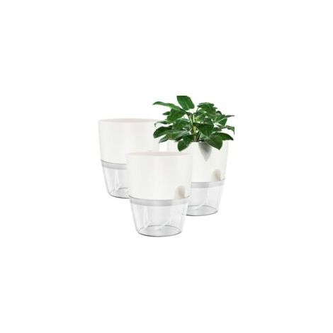 Pot de Plantes en Plastique, 3pcs 15.3cm Jardinières Auto-arrosantes, Pot de Fleurs avec Corde en Coton et Grand Stockage d'eau pour Intérieur, Extérieur, Jardin - Blanc (1/5)
