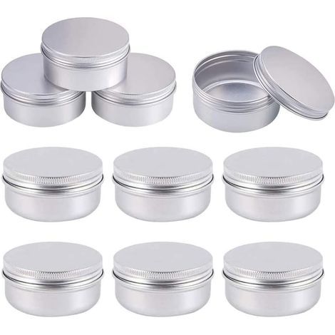 10 pezzi 50ml Pentola in alluminio argentato con coperchio piccola scatola in metallo cosmetico Vide contenitori rotondi per échantillon Contenitori di Baume a Lèvres Stockage de Voyage (1/5)