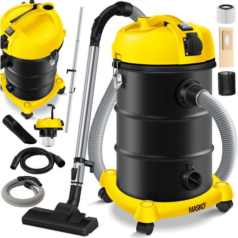 MASKO® 6IN1 Industriestaubsauger Staubsauger Nass Trocken Sauger Aschesauger 2300W + Steckdose Blasfunktion Trocken-Saugen & Nass-Saugen Gelb