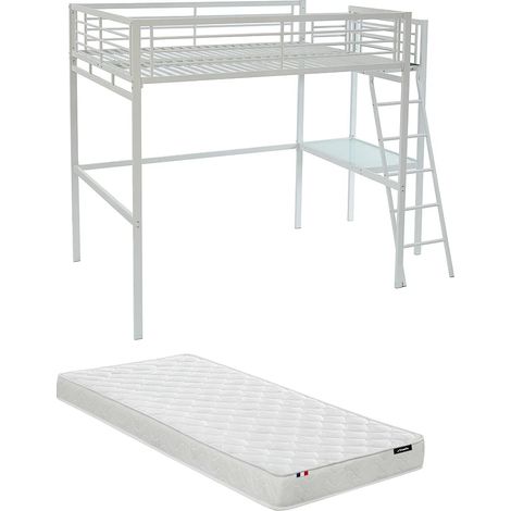 Letto a soppalco con piano scrivania 140 x 190 cm Bianco + Materasso - CASUAL II (1/5)