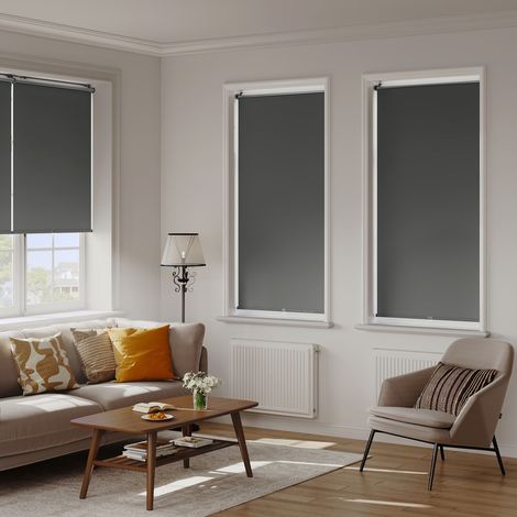 WOLTU Verdunklungsrollo innen ohne Bohren Rollo Thermorollo Verdunkelungsrollo Klemmrollo Verdunkelung Sichtschutz Sonnenchutz Seitenzugrollo für Fenster & Tür, 100x150cm, Schnurlos Anthrazit (1/5)
