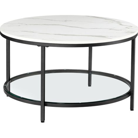 Mesa de centro mesa de salón 80 cm de diámetro mesa de sofá/aperitivo efecto mármol con tablero de cristal templado fácil de montar para salón de estilo moderno 120007498