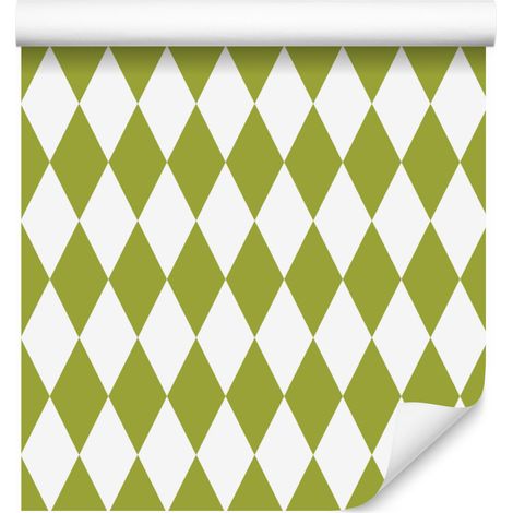 Carta da parati Arlecchino Rombo giallo e bianco per soggiorno e camera da letto 50x1000 cm (1/5)