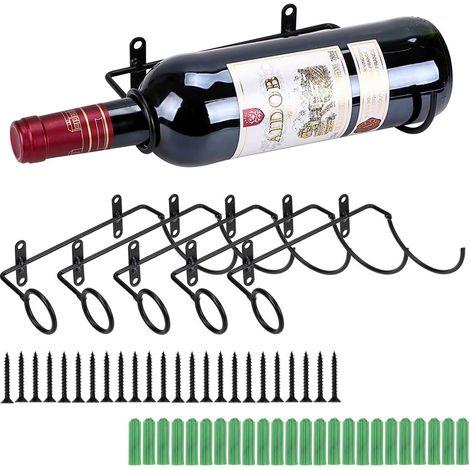 Lot de 6 supports muraux en fer pour bouteilles de vin, ouverture à gauche