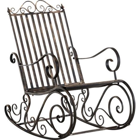 Décoshop26 – Chaise rocking chair de jardin en fer bronze vieilli – Résistante aux intempéries – Confort d'assise 50x50cm – Hauteur totale 94cm – MDJ10102