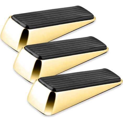 Lot de 3 cales-portes. en caoutchouc plein antidérapant avec surface anti-rayures. adaptés à tous types de portes intérieures. Butoir de porte en alliage de zinc (doré brillant). (1/4)