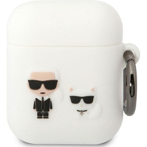Karl Lagerfeld KLACA2SILKCW AirPods 1/2 Hülle, weißes Silikon, Karl & Choupette (1/3)
