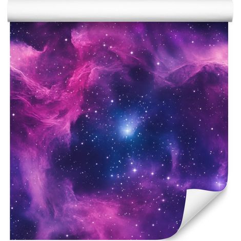 Papel pintado de galaxia en acuarela, morado y azul marino, fondo violeta, 50x1000 cm (1/5)