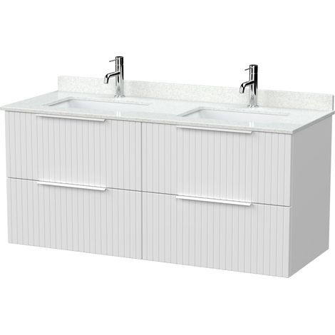 Callingwood Contemporary Wall Hung 4 Drawer Vanity Unit with Marble Worktop with Basin , 1200mm, Matt White