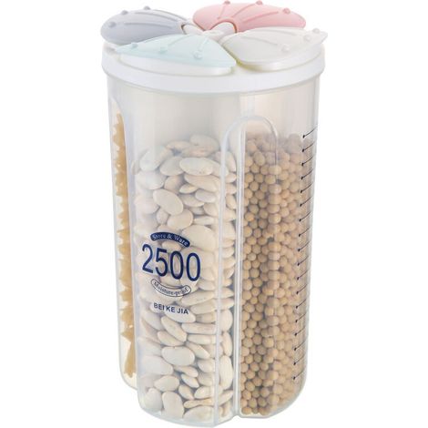 royaluxe - Boîte Contenants Alimentaire 4 Grilles , 2500ML Grilles Multiples Bocal Bocaux de Stockage en Plastique Transparent, sans BPA Pot de Stockage, pour Céréales Avoine Pâtes, (1/5)