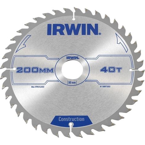 IRWIN IRW1897202 Circular Saw Blade – 200mm Diameter, 30mm Arbor, 40 ATB Teeth, Grind-Style Teeth for Precise Cutting (1/3)