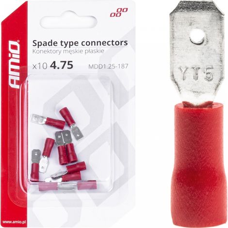 Conectores planos macho aislados de 4,75 mm² (0,5-1,5 mm²) y 10 A (10 unidades) amio-03065 (1/4)