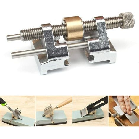 Edelstahl-Seitenklemme mit festem Winkel, Schleifführung, Meißel, Hobelmesser, flache Kante, Schärfen mit Edelstahl-Riemenscheibe für Holzmeißel, Hobelmesser, Flachmeißel, Kantenschärfer (1/5)