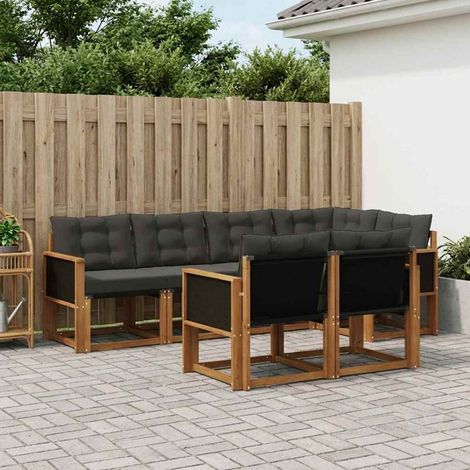 vidaXL Conjunto de sofás de exterior 7 uds. Natural y negro (1/5)