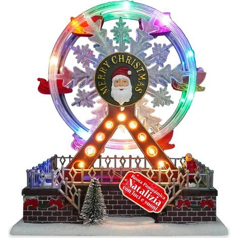 Roue panoramique animée Carrousel de Noël avec lumières LED colorées et musiques, décoration Peinte à la Main à Batterie pour Maison, Table ou Cadeau Festif Unique (1/5)