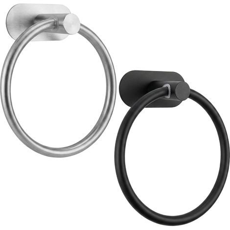 2 Pièces Anneau Porte-Serviettes, Acier Inoxydable, Fixation Adhésive, Pour Salle de Bain et Cuisine (1/5)
