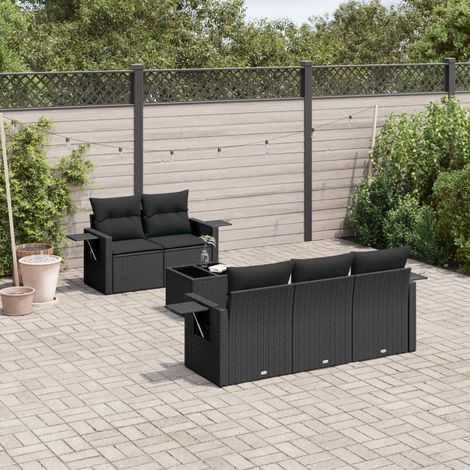 Set de sofás de jardín 6 piezas y cojines ratán sintético negro vidaXL (1/3)