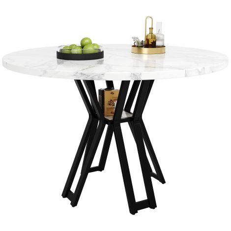 Table ronde 100cm marbre avec pieds noirs 4-6 places luxe (1/5)