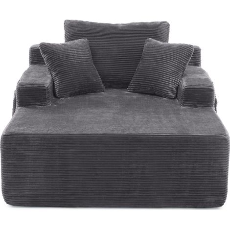 Sofá cama de pana con bolsillos laterales, cojines, Gris oscuro (1/5)