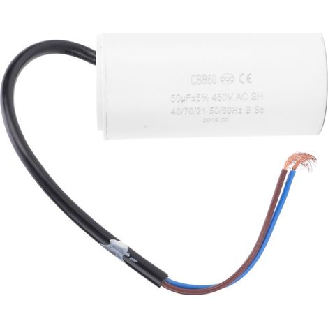 Condensateur de démarrage moteur CBB60 450 V 50 µF (microfarad) avec fil conducteur