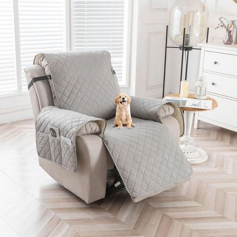 Sesselschoner Sesselauflage Sesselbezug Fernsehsessel Schutzbezug: Sesselüberwurf Sessel überzug für Relaxsessel mit Taschen für Zuhause mit Hund (Hellgrau) (1/5)