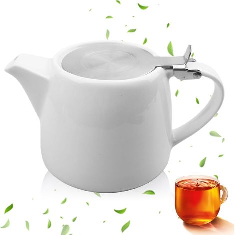 Théière en porcelaine : Théière en céramique blanche avec infuseur, 500ml, théière en céramique avec couvercle en acier inoxydable, théière pour café, vaisselle en porcelaine, préparateur de (1/5)
