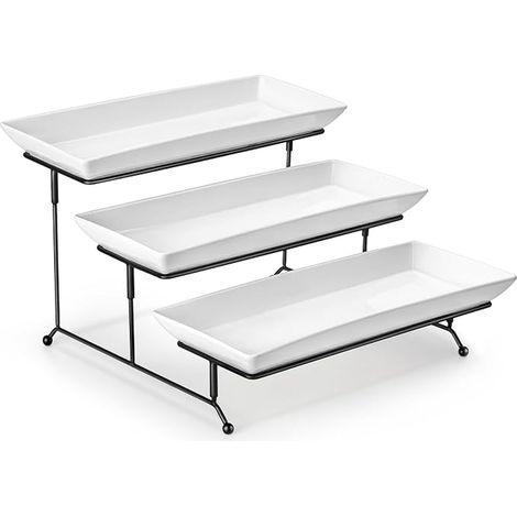 Serving Tray Plates, Ceramic Meal Tray, Buffet Stand 36 x 6 cm, Cake Stand for Fruits, Biscuits, Desserts, White (1/5)