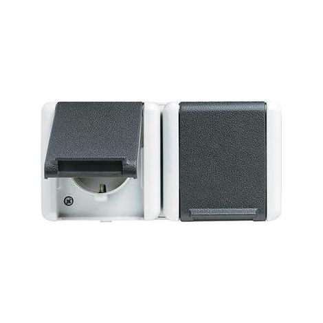 Jung Steckdose 2-fach grau glänzend AP Klappd IP44 WG 800 8220 W (1/5)