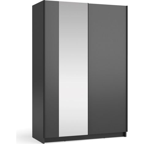 Armadio LYSIA 120 cm nero opaco – 2 porte scorrevoli con specchio