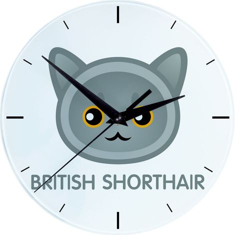 Reloj de MDF con diseño gráfico e inscripción de British Shorthair, realizado por Art-Dog. (1/4)