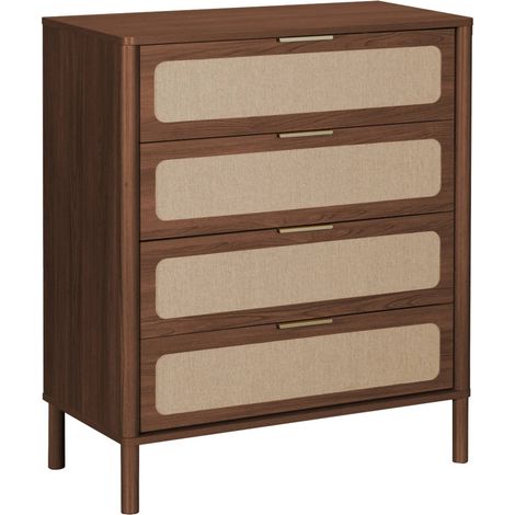 Commode vintage décor bois et cannage 4 tiroirs noyer - Etta (1/5)