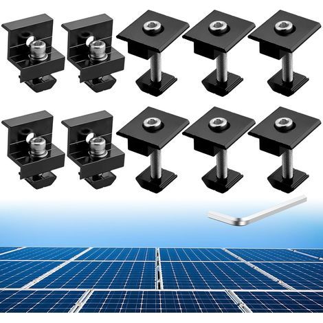 Set of 10 Solar Panel Clamps: 4 Z-shaped brackets and 6 central T-shaped clips for roofs and motorhomes (1/5)