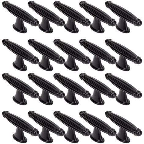 20 Stück T Möbelgriffe Vintage, Retro Schrankknöpfe, mit Schrauben für Schränke, für Schranktüren, Kommode, Küche, Buffet (Schwarz) (1/5)