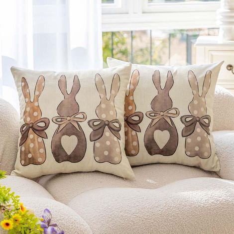Lot de 2 Housse de Coussin Décoratif 45 x 45 cm Taies d'oreiller Lapin Moderne Pâques Taie d'oreiller (1/5)