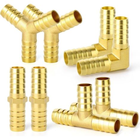 8 Pièces 6mm pouce en laiton tuyau Barb Set, 90 degrés L angle droit coude, forme de Y d'air Barb, Tee carburant/AIR/eau/huile/gaz/WOG Kit 4 mm (1/5)