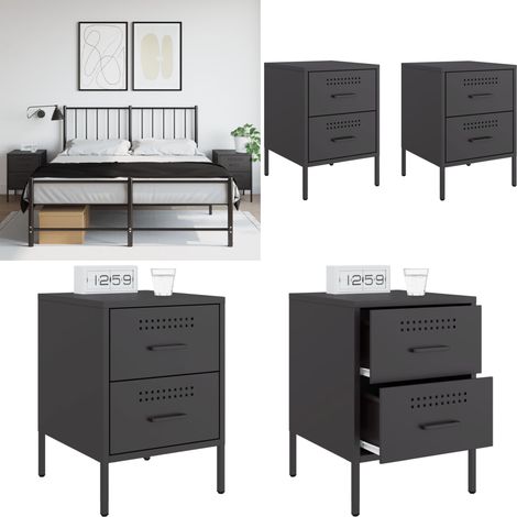 Nachttische 2 Stk. Schwarz 36x39x50,5 cm Stahl - Industrieller Nachttisch - Schubladen Nachttisch - Metall Nachttisch - Schwarzer Nachttisch - Nachttisch Set - Home & Living (1/5)