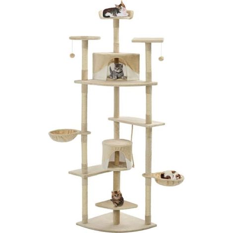 Arbre à chat avec poteaux en sisal, 203 cm, beige et blanc
