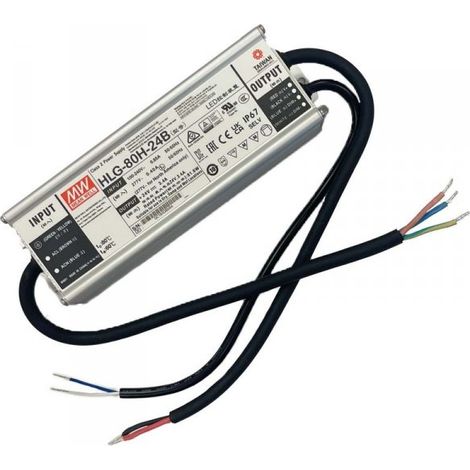 MW MEAN WELL HLG-80H-24B Alimentatore Led Driver CV CC IP67 Dimmerabile 80W 24V 3,4A Input 220V e 110V