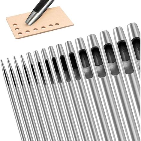 Lot de 15 outils de poinçonnage pour cuir, bracelet de montre, ceinture d'étanchéité, chaussures, tissu, toile, œillet rond 0,5-8 mm (acier inoxydable) (1/5)