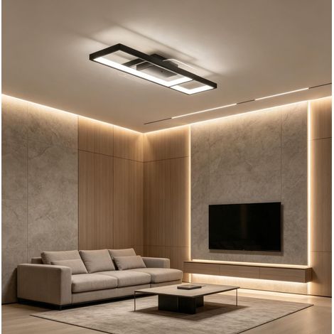 Plafón LED rectangular 70 x 30 cm de acero negro 43 W con mando y luz nocturna - CHICFURN (1/5)