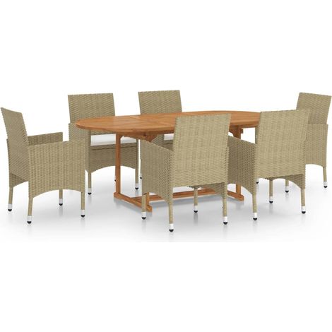 Ensemble à manger de jardin 7 pcs Mobilier de jardin Résine tressée Beige (1/5)