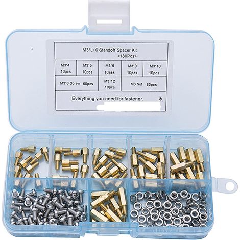 CASE Ensembles de 180pcs M3 Hex TIVE en SPACING SPACING SPACING VIS TRANSFORME Pilier PCB PCB PC PC STANDPER KIT Petits Outils (Color : M3 Mix) (1/3)