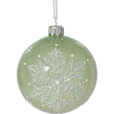 Pallina decorativa transparente 8 cm con fiocco de nieve verde macha