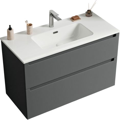 BERNSTEIN - mobili da bagno sospeso, mobili per bacino bianco con 2 cassetti - 5 anni di garanzia - 64x101x47cm - mat antracite - Vireo	Antracite opaco